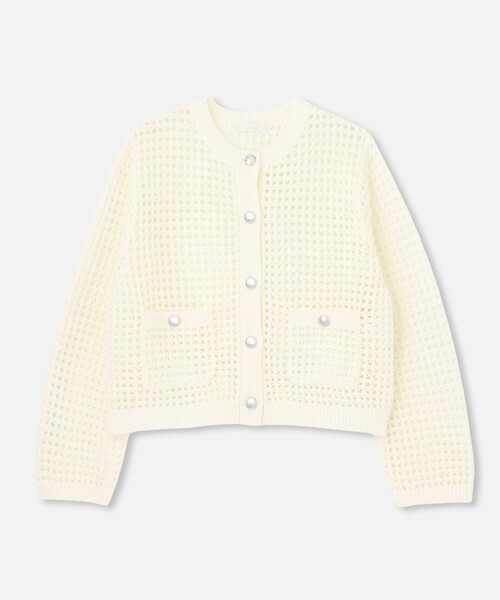 イエナ／美品❤️ノーカラーニットジャケット／カーディガン アイボリーホワイト イエナ／美品❤️ノーカラーニットジャケット／カーディガン