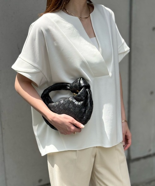 tシャツ カットジョーゼットキーネックオーバープルオーバー レディース セール】カットジョーゼットキーネックオーバープルオーバー（T