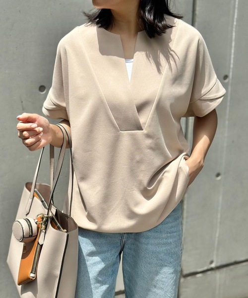 tシャツ カットジョーゼットキーネックオーバープルオーバー レディース カットジョーゼットキーネックオーバープルオーバー Emma Taylor
