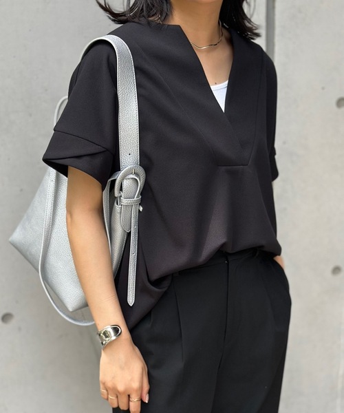 tシャツ カットジョーゼットキーネックオーバープルオーバー レディース セール】カットジョーゼットキーネックオーバープルオーバー（T