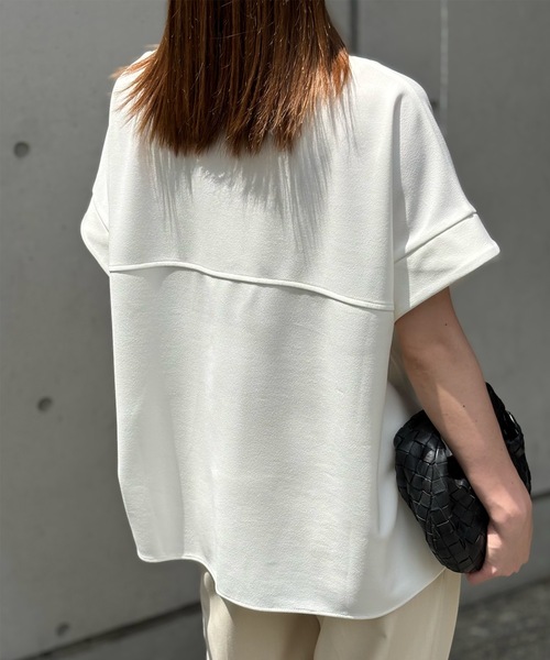 tシャツ カットジョーゼットキーネックオーバープルオーバー レディース セール】カットジョーゼットキーネックオーバープルオーバー（T