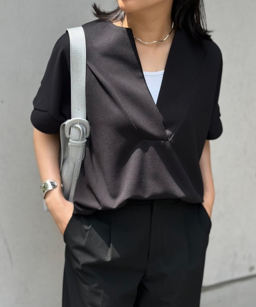 Emma Taylor(エマテイラー)の「カットジョーゼットキーネックオーバープルオーバー(Tシャツ/カットソー・レディース・ホワイト/ベージュ/ブラック・FREE)」の16枚目の写真