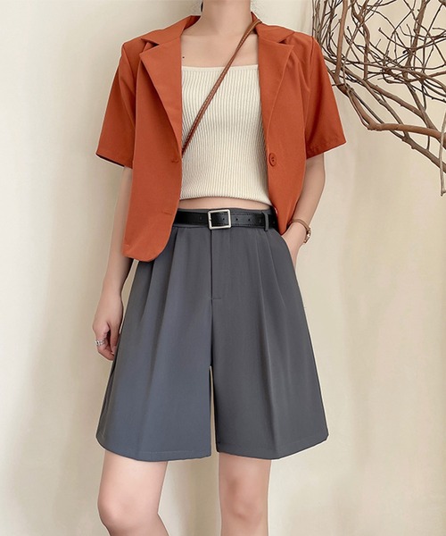 DAY CLOSET（デイ クローゼット）の「【大きいサイズ有】ゆったり大人っぽstyle。ダブルタックハーフパンツ レディース（その他パンツ・レディース・ブラウン/グレー/ブラック/サックスブルー/グリーン/キナリ/ネイビー・S/M/L/2XL/XL）」の17枚目の写真