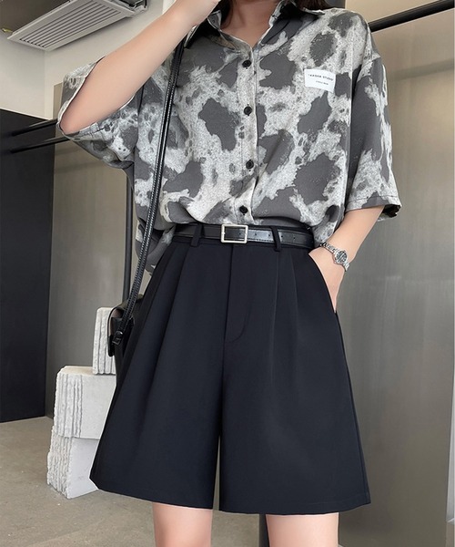 DAY CLOSET（デイ クローゼット）の「【大きいサイズ有】ゆったり大人っぽstyle。ダブルタックハーフパンツ レディース（その他パンツ・レディース・ブラウン/グレー/ブラック/サックスブルー/グリーン/キナリ/ネイビー・S/M/L/2XL/XL）」の12枚目の写真