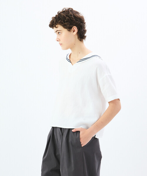 美品 ORCIVAL オーシバル リネン 半袖 カットソー オフホワイト ORCIVAL | リネン 半袖セーラーシャツ WOMEN（シャツ/ブラウス