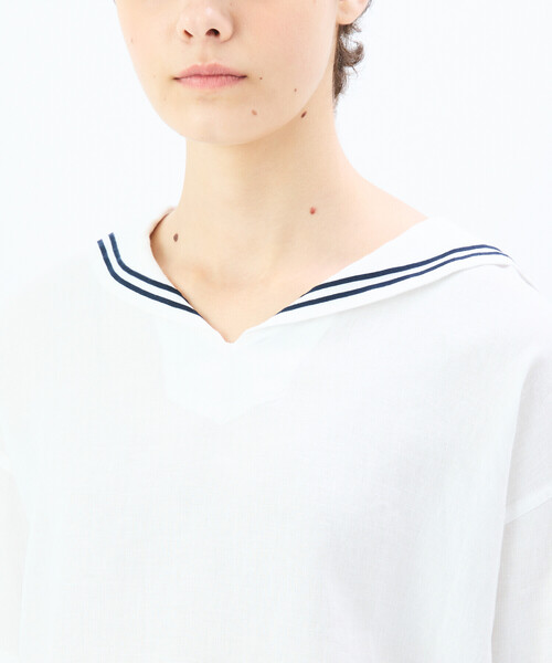 ORCIVAL　セーラー　半袖リネンシャツ　ホワイト ORCIVAL | リネン 半袖セーラーシャツ WOMEN