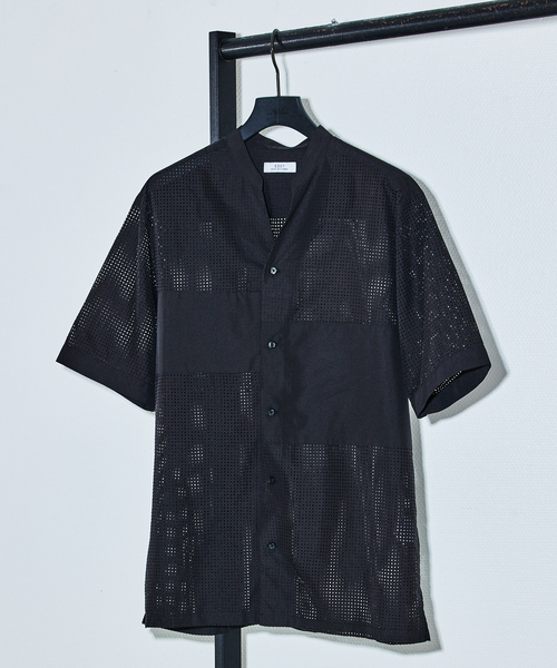 5351 POUR LES HOMMES（ゴーサンゴーイチプールオム）の「【25S/S】パッチワーク メッシュ 半袖シャツ（シャツ/ブラウス・メンズ・ホワイト/ブラック・46/44/50/48）」の2枚目の写真