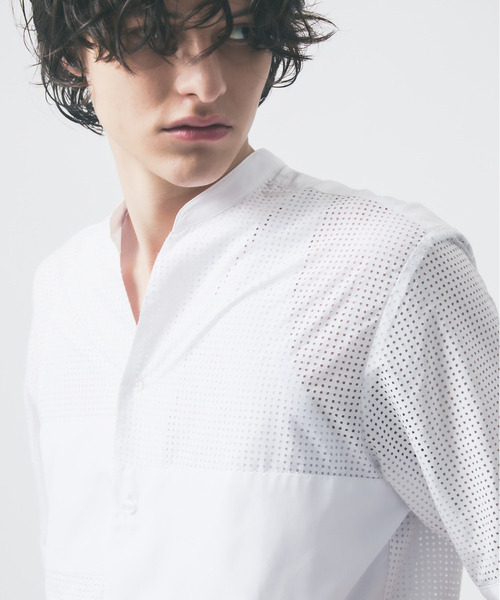 5351 POUR LES HOMMES（ゴーサンゴーイチプールオム）の「【25S/S】パッチワーク メッシュ 半袖シャツ（シャツ/ブラウス・メンズ・ホワイト/ブラック・46/44/50/48）」の11枚目の写真