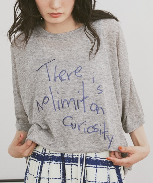 MERLOT(メルロー)の「レタリングロゴ刺繍オーバーサイズシアーT(Tシャツ/カットソー・レディース・ピンク/ネイビー/グレー・FREE)」の1枚目の写真