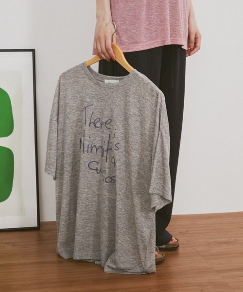 セール】レタリングロゴ刺繍オーバーサイズシアーT（Tシャツ