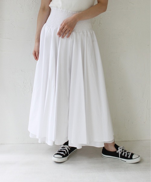 StyleSea（スタイルシー）の「ハイウエストスモッグコットンボリュームスカート（スカート・レディース・ブラック/オフホワイト・FREE）」の2枚目の写真
