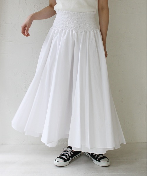 StyleSea（スタイルシー）の「ハイウエストスモッグコットンボリュームスカート（スカート・レディース・ブラック/オフホワイト・FREE）」の3枚目の写真