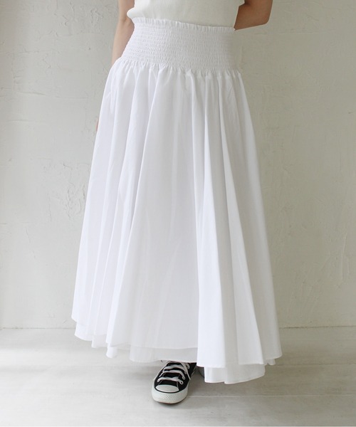 StyleSea（スタイルシー）の「ハイウエストスモッグコットンボリュームスカート（スカート・レディース・ブラック/オフホワイト・FREE）」の4枚目の写真