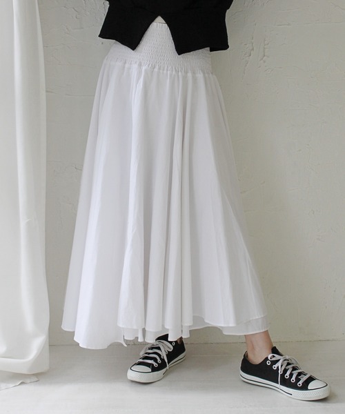 StyleSea（スタイルシー）の「ハイウエストスモッグコットンボリュームスカート（スカート・レディース・ブラック/オフホワイト・FREE）」の7枚目の写真