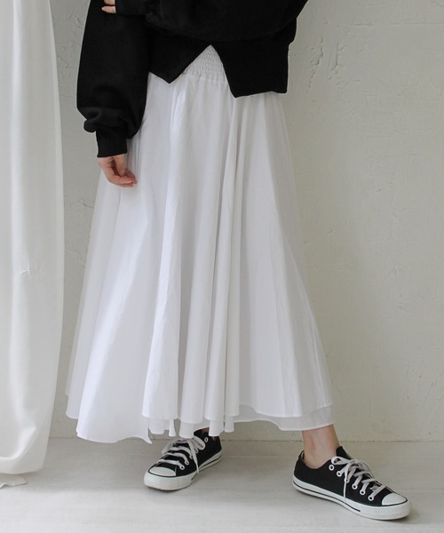 StyleSea（スタイルシー）の「ハイウエストスモッグコットンボリュームスカート（スカート・レディース・ブラック/オフホワイト・FREE）」の8枚目の写真