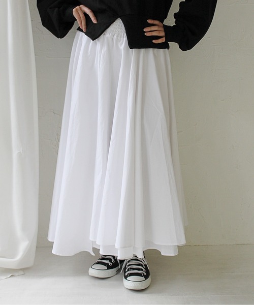 StyleSea（スタイルシー）の「ハイウエストスモッグコットンボリュームスカート（スカート・レディース・ブラック/オフホワイト・FREE）」の9枚目の写真