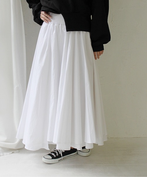 StyleSea（スタイルシー）の「ハイウエストスモッグコットンボリュームスカート（スカート・レディース・ブラック/オフホワイト・FREE）」の10枚目の写真