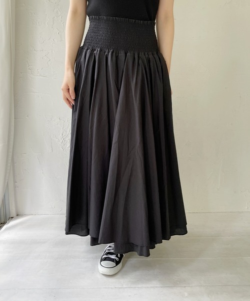 StyleSea（スタイルシー）の「ハイウエストスモッグコットンボリュームスカート（スカート・レディース・ブラック/オフホワイト・FREE）」の12枚目の写真