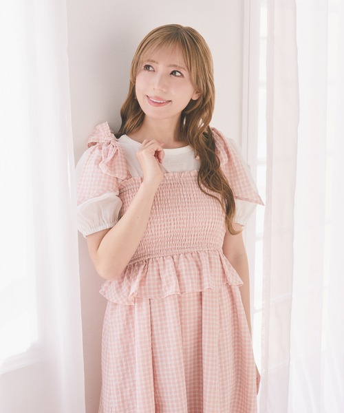 Areeam（アリーム）の「シャーリングチェックキャミワンピース（ワンピース・レディース・ライトピンク/ライトイエロー・FREE）」の14枚目の写真