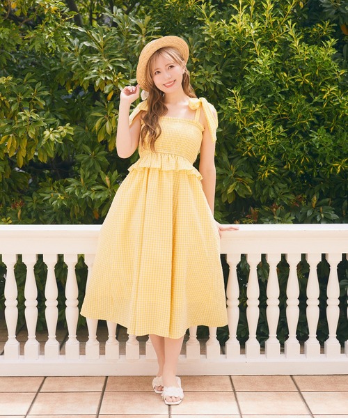 Heart E ワンピース アイボリー×黄チェック Heart E ワンピース アイボリー×黄チェック Heart E ワンピース