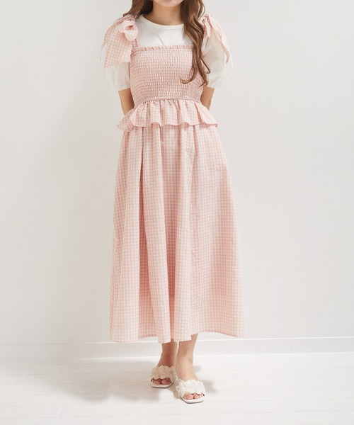 Areeam（アリーム）の「シャーリングチェックキャミワンピース（ワンピース・レディース・ライトピンク/ライトイエロー・FREE）」の16枚目の写真