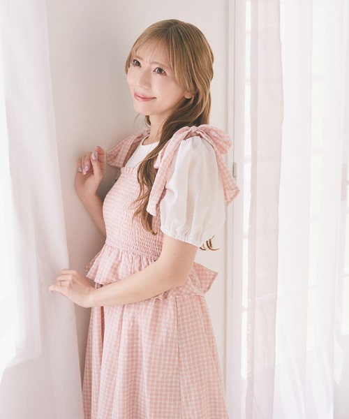 Areeam（アリーム）の「シャーリングチェックキャミワンピース（ワンピース・レディース・ライトピンク/ライトイエロー・FREE）」の15枚目の写真