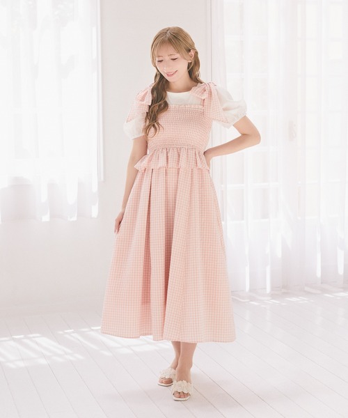 Areeam（アリーム）の「シャーリングチェックキャミワンピース（ワンピース・レディース・ライトピンク/ライトイエロー・FREE）」の9枚目の写真