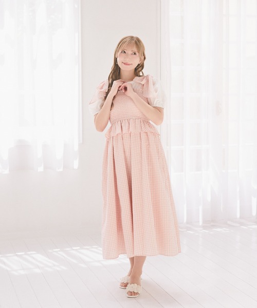 Areeam（アリーム）の「シャーリングチェックキャミワンピース（ワンピース・レディース・ライトピンク/ライトイエロー・FREE）」の10枚目の写真