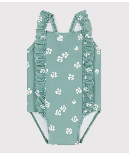 PETIT BATEAU(プチバトー)の「ワンピース水着(水着・キッズ・ホワイト×グリーン・12MONTH/36MONTH/18MONTH/24MONTH)」の1枚目の写真