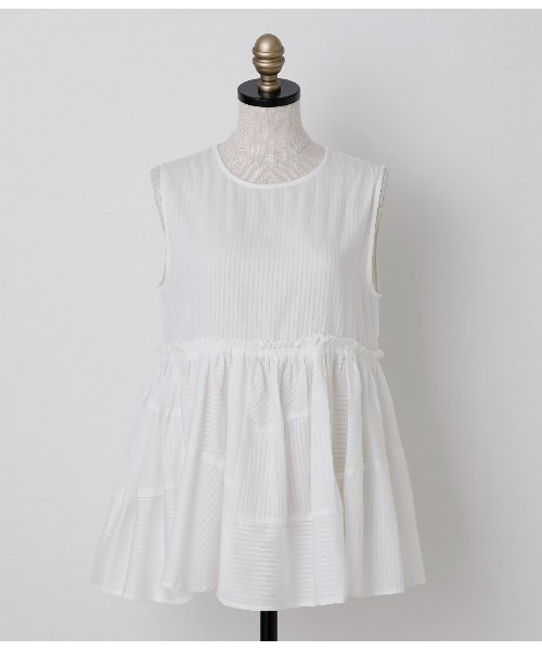 SIPULI（シプリ）の「Cotton Stripe Dobby ランダムカットブラウス（シャツ/ブラウス・レディース・ホワイト/イエロー・2）」の9枚目の写真