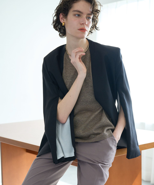 qualite（カリテ）の「袖コンシールあきJK/秋服/冬服/オフィスカジュアル（テーラードジャケット・レディース・ブラック/グレイッシュベージュ・38/36）」の2枚目の写真