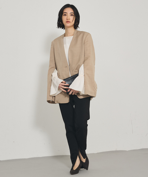 qualite（カリテ）の「袖コンシールあきJK/秋服/冬服/オフィスカジュアル（テーラードジャケット・レディース・ブラック/グレイッシュベージュ・38/36）」の6枚目の写真