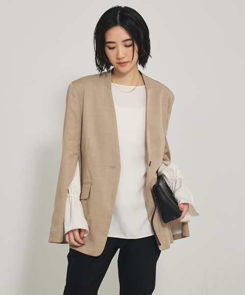 qualite（カリテ）の「袖コンシールあきJK/秋服/冬服/オフィスカジュアル（テーラードジャケット・レディース・ブラック/グレイッシュベージュ・38/36）」の8枚目の写真