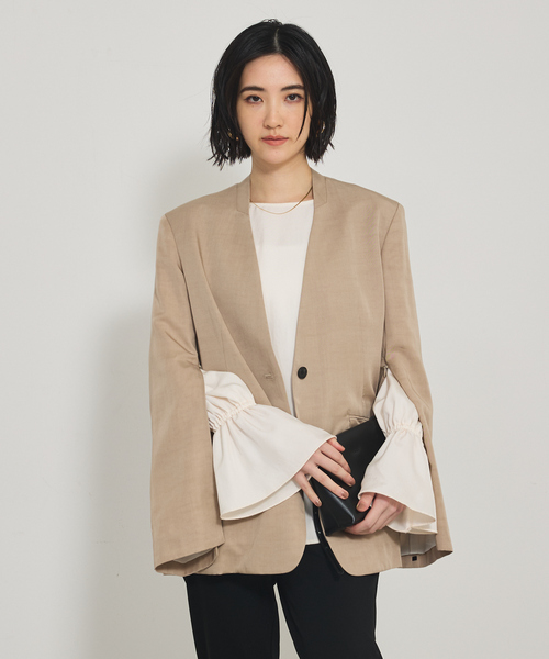 qualite（カリテ）の「袖コンシールあきJK/秋服/冬服/オフィスカジュアル（テーラードジャケット・レディース・ブラック/グレイッシュベージュ・38/36）」の9枚目の写真