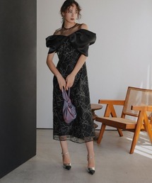 Callarus（カラルス）の「メタリックボイルオーガンジーオフショルダーデザイン刺繍ワンピースドレス〔Callarus〕（ドレス）」