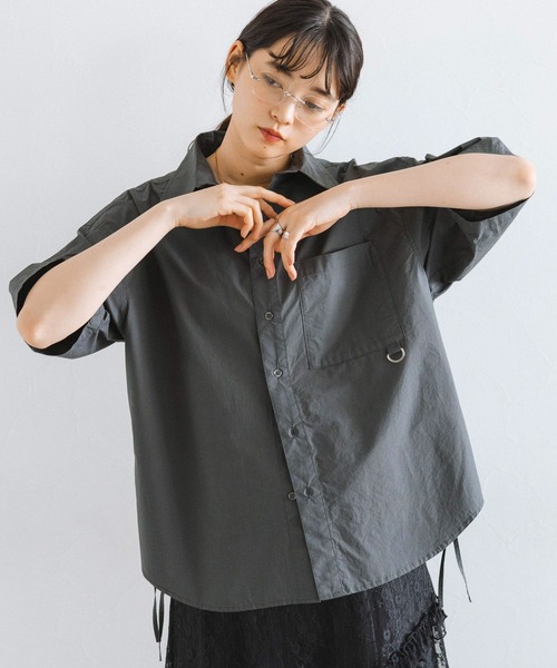 RAGEBLUE（レイジブルー）の「サイドリボンアソートオーバーシャツ（シャツ/ブラウス・レディース・ダークグレー/イエロー/ピンク/ブラック系/グレー系・FREE）」の3枚目の写真
