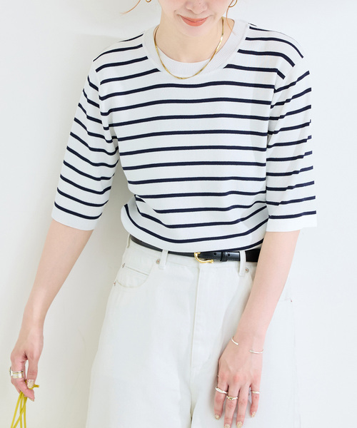 B.C STOCK(ベーセーストック)の「ウォッシャブル / 接触冷感 / ソウバリプルオーバー(ニット/セーター・レディース・ブラック/ネイビー/グリーン/ホワイト・FREE)」の4枚目の写真