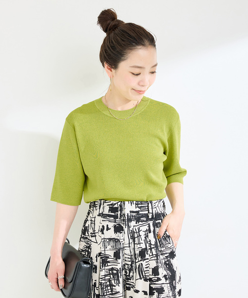 B.C STOCK(ベーセーストック)の「ウォッシャブル / 接触冷感 / ソウバリプルオーバー(ニット/セーター・レディース・ブラック/ネイビー/グリーン/ホワイト・FREE)」の3枚目の写真