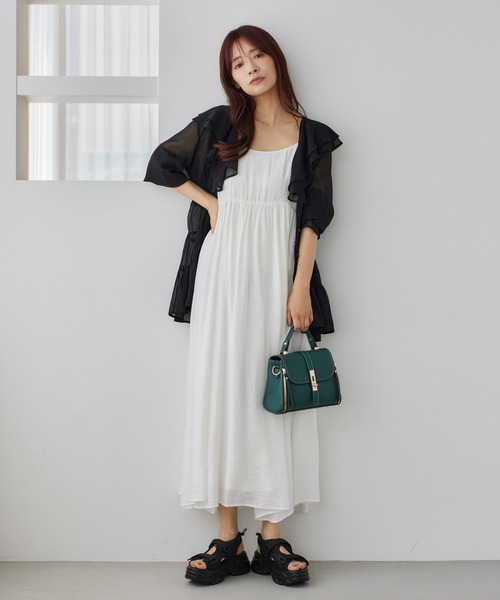 mysty woman（ミスティウーマン）の「【WEB限定カラー有】楊柳ティアードフリルブラウス 572873（シャツ/ブラウス・レディース・オフホワイト/ブラック/ライトピンク/ライトグレー・FREE）」の9枚目の写真