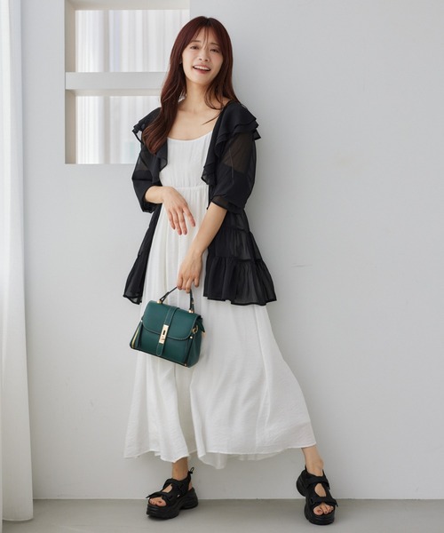 mysty woman（ミスティウーマン）の「【WEB限定カラー有】楊柳ティアードフリルブラウス 572873（シャツ/ブラウス・レディース・オフホワイト/ブラック/ライトピンク/ライトグレー・FREE）」の10枚目の写真