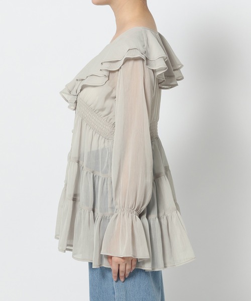 mysty woman（ミスティウーマン）の「【WEB限定カラー有】楊柳ティアードフリルブラウス 572873（シャツ/ブラウス・レディース・オフホワイト/ブラック/ライトピンク/ライトグレー・FREE）」の16枚目の写真