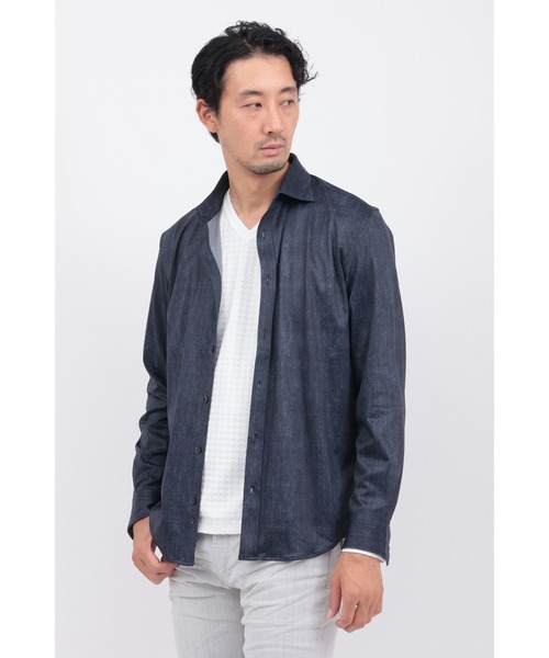 HIGH STREET（ハイストリート）の「COOLﾊｲﾃﾝｼｮﾝﾃﾞﾆﾑﾌﾟﾘﾝﾄｶｯﾀｳｪｲSH（シャツ/ブラウス・メンズ・ブルー/ネイビー・LL/L/S/M）」の2枚目の写真