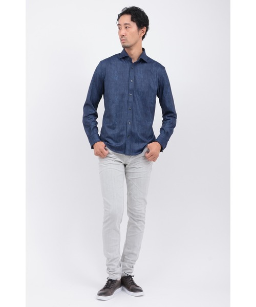 HIGH STREET（ハイストリート）の「COOLﾊｲﾃﾝｼｮﾝﾃﾞﾆﾑﾌﾟﾘﾝﾄｶｯﾀｳｪｲSH（シャツ/ブラウス・メンズ・ブルー/ネイビー・LL/L/S/M）」の4枚目の写真