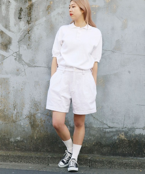 mocT(モクティー)の「mocT/モクティ STRETCH FLEECE 2TUCK SHORTS ストレッチフリース2タックショーツ ハーフパンツ(その他パンツ・レディース・ホワイト/ヘザーグレー・XL)」の9枚目の写真