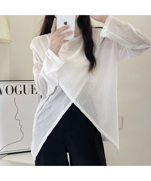 ReRe(リリ)の「前後2wayクロスシアートップス(Tシャツ/カットソー・レディース・ブルー/ブラック/ホワイト/ピンク/グリーン/ミント/パープル・FREE)」の2枚目の写真