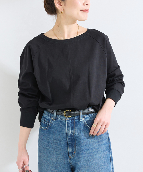 B.C STOCK(ベーセーストック)の「《追加》手洗い可 / 裾ドロストロンTEE(Tシャツ/カットソー・レディース・ホワイト/ウッド/ブラック・FREE)」の1枚目の写真