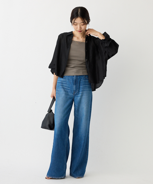 IENA（イエナ）の「《追加2》ラミーリヨセルショートシャツ（シャツ/ブラウス・レディース・オートミール/サックスブルー/ブラック・FREE）」の5枚目の写真