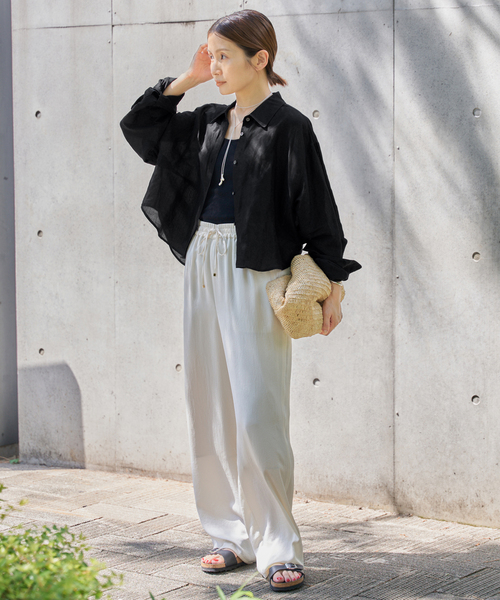 IENA（イエナ）の「《追加2》ラミーリヨセルショートシャツ（シャツ/ブラウス・レディース・オートミール/サックスブルー/ブラック・FREE）」の8枚目の写真