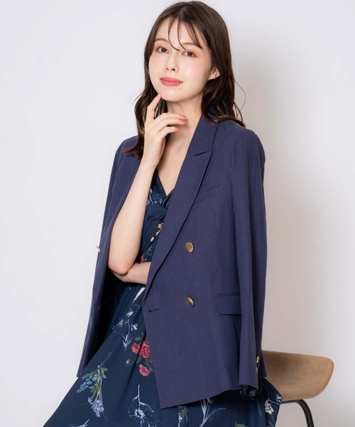 NOELA（ノエラ）の「リネンゴールドボタンダブルジャケット（テーラードジャケット・レディース・ネイビー/ベージュ・S/M）」の2枚目の写真