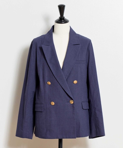 NOELA（ノエラ）の「リネンゴールドボタンダブルジャケット（テーラードジャケット・レディース・ネイビー/ベージュ・S/M）」の3枚目の写真